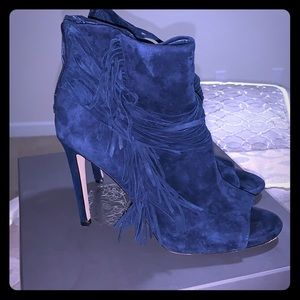 Dark Navy True Suede Peep Toe Booties